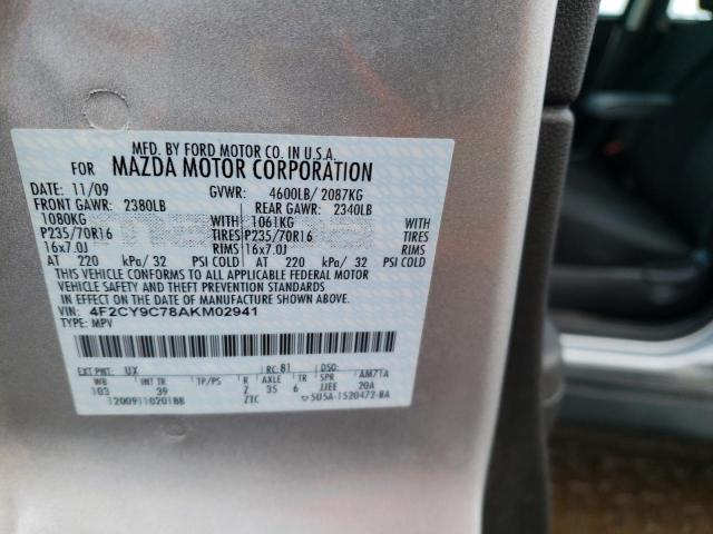 4F2CY9C78AKM02941 - 2010 MAZDA TRIBUTE I SILVER photo 12