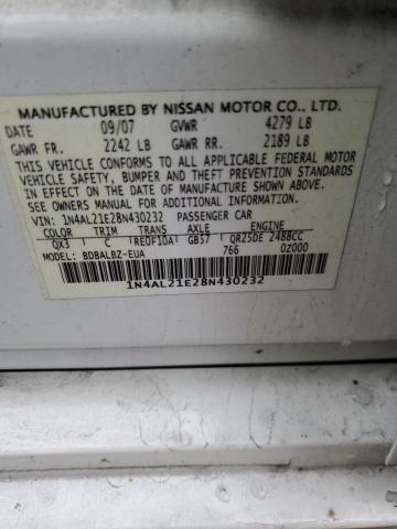 1N4AL21E28N430232 - 2008 NISSAN ALTIMA 2.5 WHITE photo 13