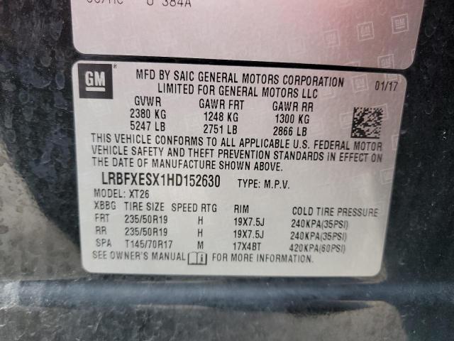 LRBFXESX1HD152630 - 2017 BUICK ENVISION PREMIUM შავი ფოტო 12