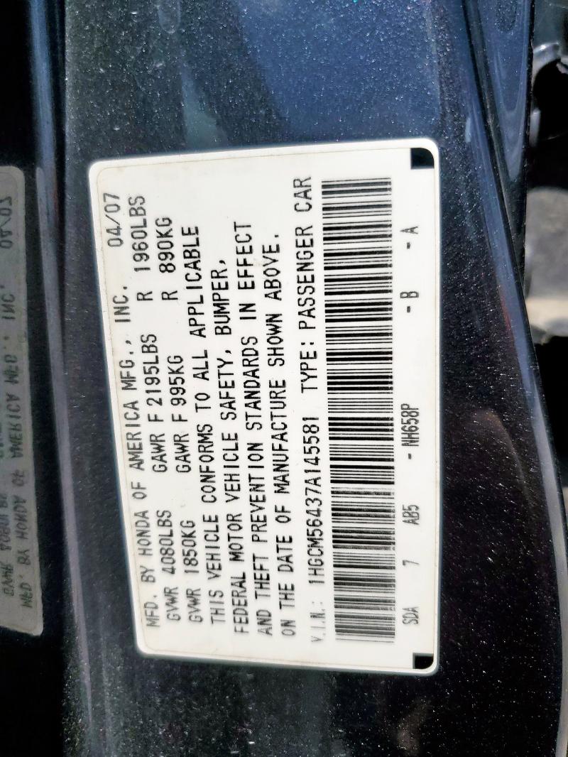 1HGCM56437A145581 - 2007 HONDA ACCORD LX GRAY photo 12