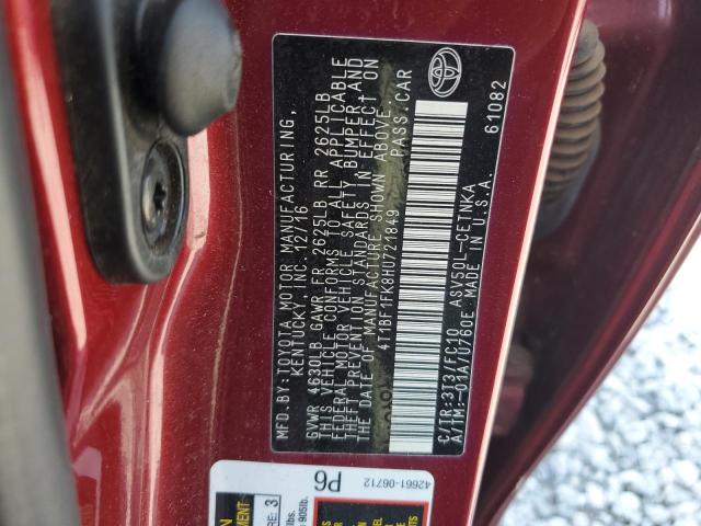 4T1BF1FK8HU721849 - 2017 TOYOTA CAMRY LE 红色 照片 12