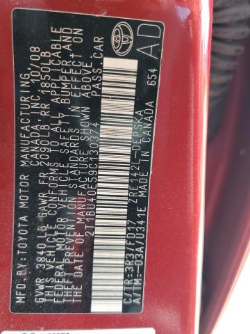 2T1BU40E59C130374 - 2009 TOYOTA COROLLA BASE 红色 照片 12