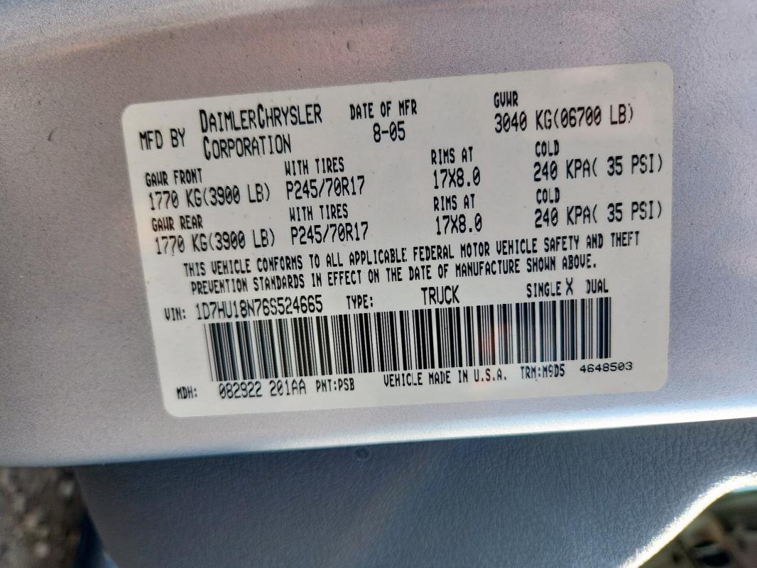 1D7HU18N76S524665 - 2006 DODGE RAM 1500 ST SILVER photo 13