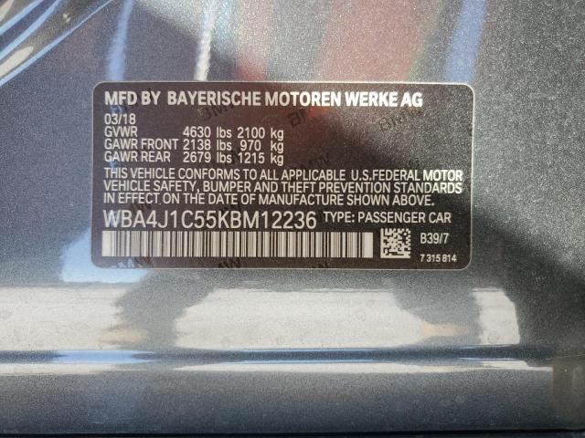 WBA4J1C55KBM12236 - 2019 BMW 430I GRAN COUPE GRAY photo 12