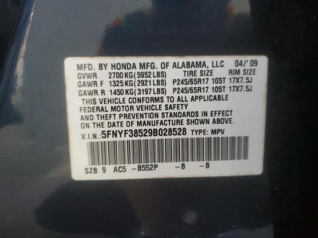 5FNYF38529B028528 - 2009 HONDA PILOT EXL CHARCOAL photo 13