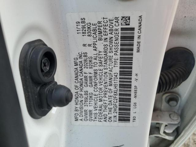 2HGFC2F8XLH517043 - 2020 HONDA CIVIC SPORT Ağ foto 12