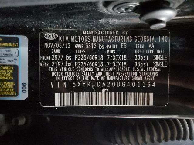 5XYKUDA20DG401164 - 2013 KIA SORENTO EX BLACK photo 14