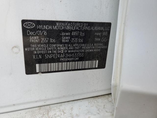 5NPE24AF2HH533153 - 2017 HYUNDAI SONATA SE WHITE photo 12