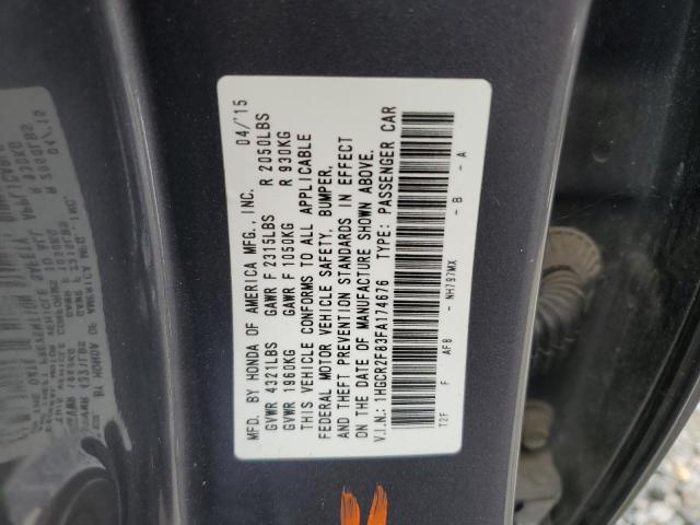 1HGCR2F83FA174676 - 2015 HONDA ACCORD EXL GRAY photo 12