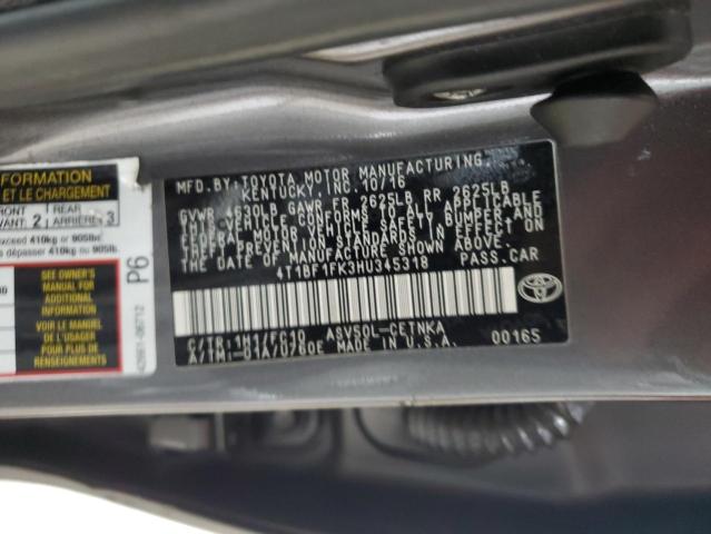 4T1BF1FK3HU345318 - 2017 TOYOTA CAMRY LE 灰色 照片 12