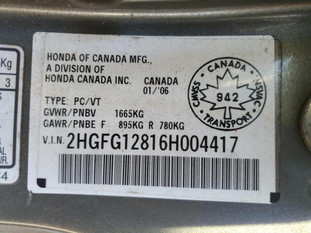 2HGFG12816H004417 - 2006 HONDA CIVIC EX Сұр фото 13