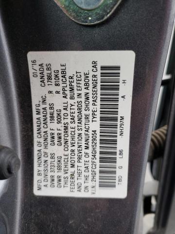 2HGFC2F54GH529054 - 2016 HONDA CIVIC LX GRAY photo 12