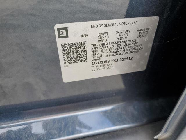 1G1ZB5ST9LF021512 - 2020 CHEVROLET MALIBU LS Մոխրագույն լուսանկար 12