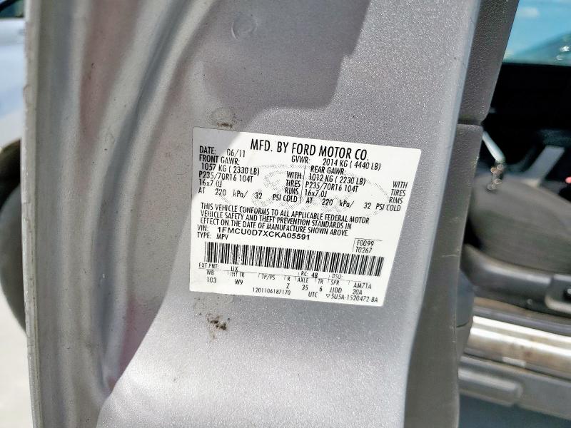 1FMCU0D7XCKA05591 - 2012 FORD ESCAPE XLT SILVER photo 13