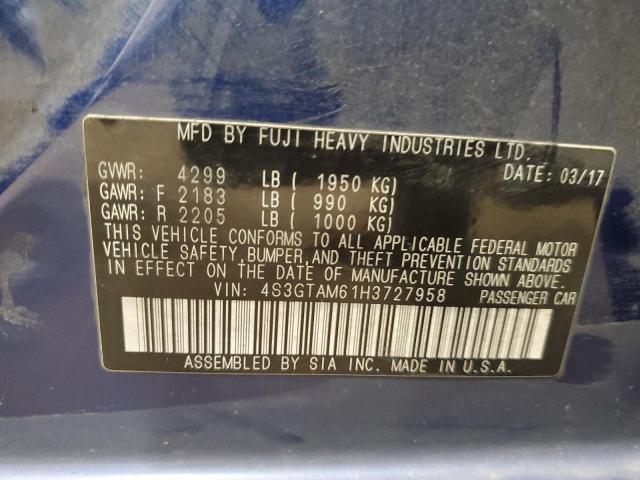 4S3GTAM61H3727958 - 2017 SUBARU IMPREZA SPORT BLUE photo 12