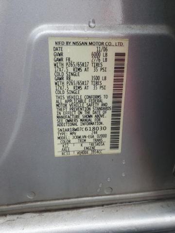 5N1AR18W07C618030 - 2007 NISSAN PATHFINDER LE SILVER photo 13