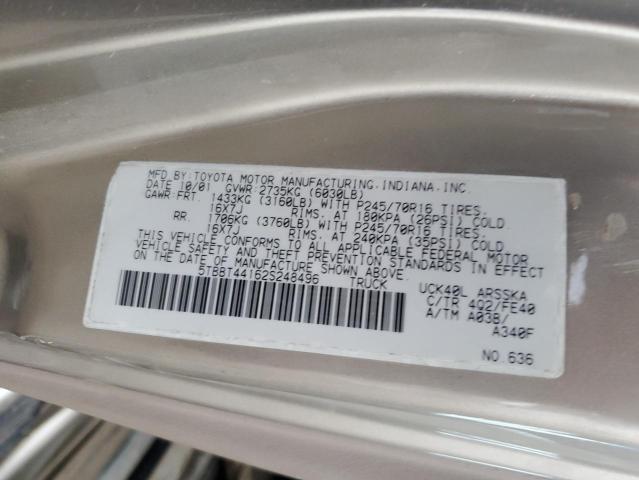 5TBBT44162S248496 - 2002 TOYOTA TUNDRA ACCESS CAB ოქროსფერი ფოტო 12