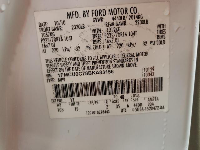 1FMCU0C78BKA83156 - 2011 FORD ESCAPE XLS WHITE photo 12