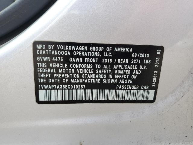 1VWAP7A36EC019267 - 2014 VOLKSWAGEN PASSAT S SILVER photo 12