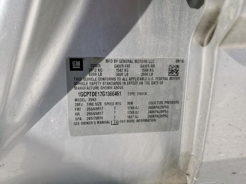 1GCPTDE17G1366461 - 2016 CHEVROLET COLORADO Z71 SILVER photo 12