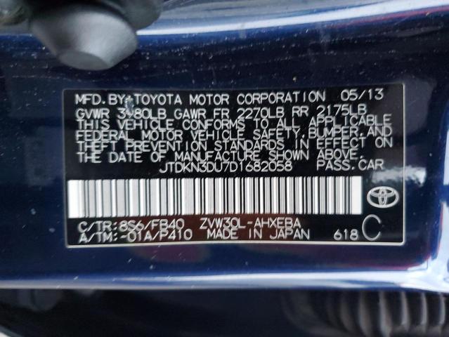 JTDKN3DU7D1682058 - 2013 TOYOTA PRIUS BLUE photo 12