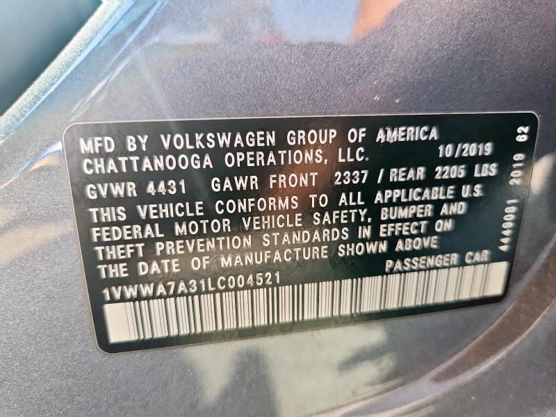 1VWWA7A31LC004521 - 2020 VOLKSWAGEN PASSAT SE 灰色 照片 12