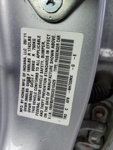 19XFB2F55CE015429 - 2012 HONDA CIVIC LX SILVER photo 12