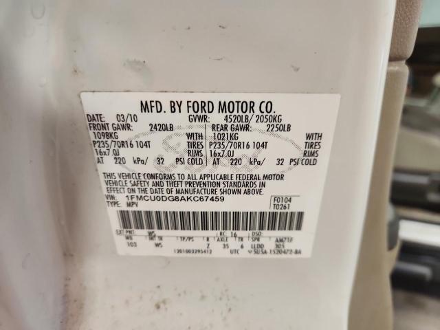 1FMCU0DG8AKC67459 - 2010 FORD ESCAPE XLT Ақ фото 13