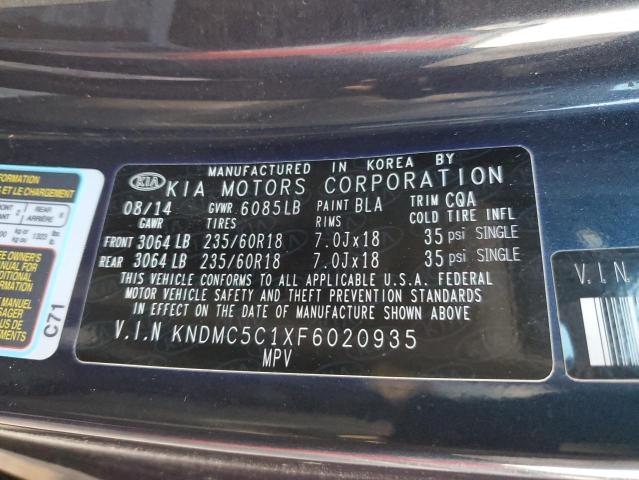 KNDMC5C1XF6020935 - 2015 KIA SEDONA EX CHARCOAL photo 14