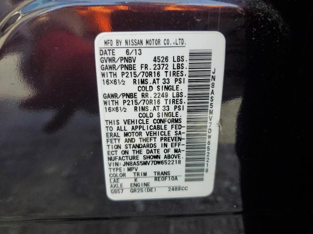 JN8AS5MV7DW652218 - 2013 NISSAN ROGUE S BLACK photo 13