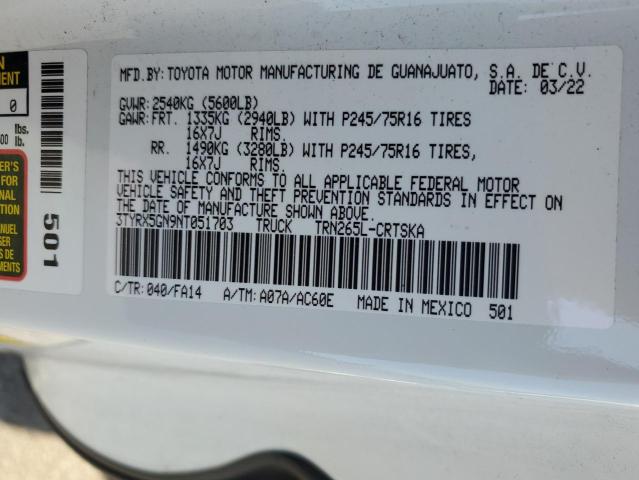 3TYRX5GN9NT051703 - 2022 TOYOTA TACOMA ACCESS CAB Blanco foto 12