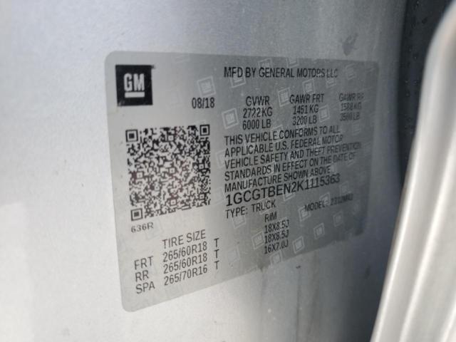 1GCGTBEN2K1115363 - 2019 CHEVROLET COLORADO SILVER photo 13
