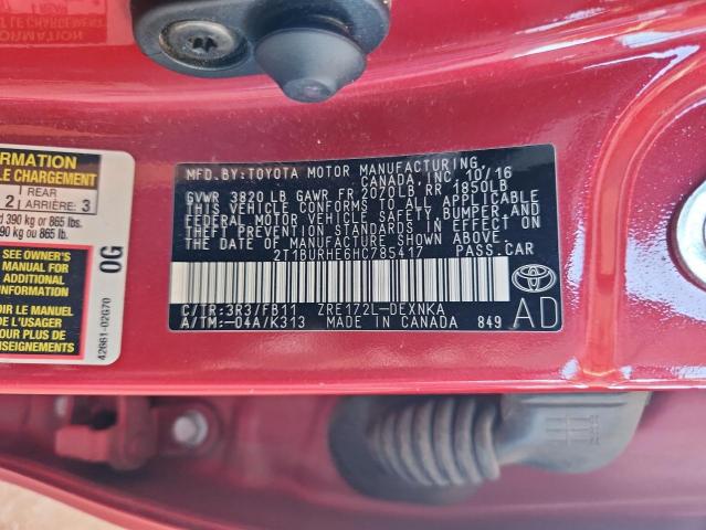 2T1BURHE6HC785417 - 2017 TOYOTA COROLLA L RED photo 13