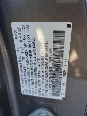 5J8TB18208A016936 - 2008 ACURA RDX SILVER photo 14