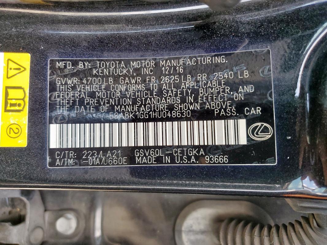 58ABK1GG1HU048630 - 2017 LEXUS ES 350 BLACK photo 12