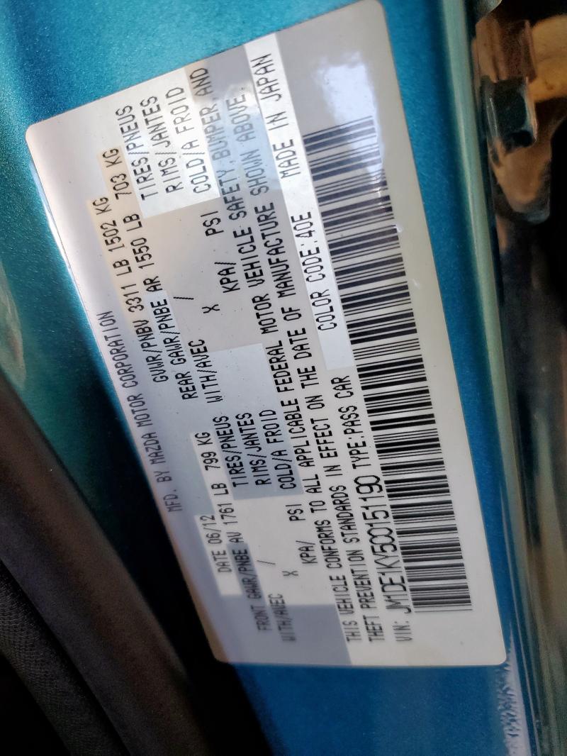 JM1DE1KY5C0151190 - 2012 MAZDA MAZDA2 蓝色 照片 12