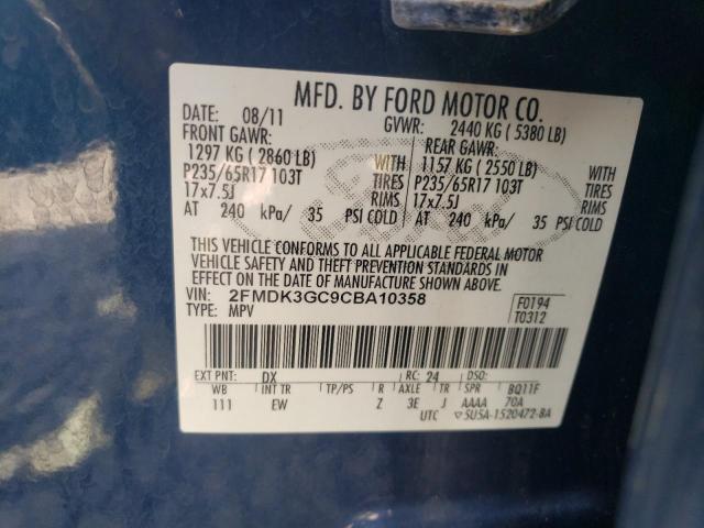 2FMDK3GC9CBA10358 - 2012 FORD EDGE SE ლურჯი ფოტო 14