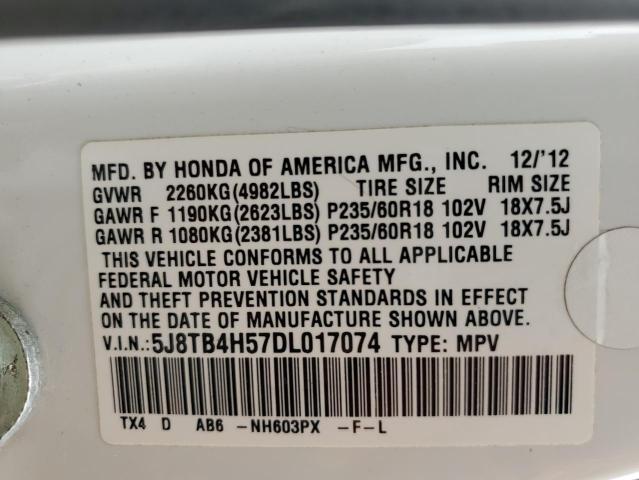 5J8TB4H57DL017074 - 2013 ACURA RDX TECHNOLOGY Beyaz fotoğraf 12