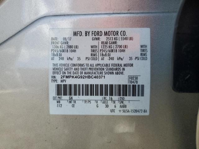 2FMPK4G92HBC40371 - 2017 FORD EDGE SE ბეჟი ფოტო 13