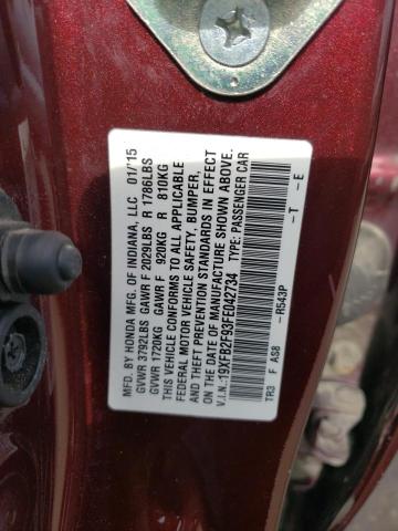 19XFB2F93FE042734 - 2015 HONDA CIVIC EXL BURGUNDY photo 13