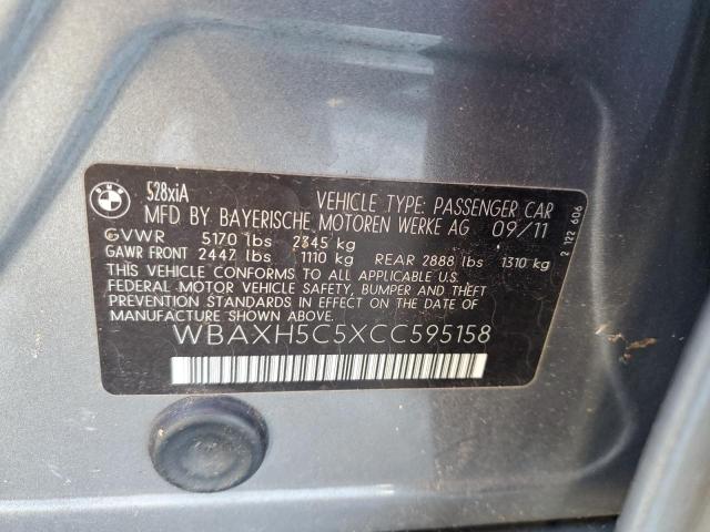 WBAXH5C5XCC595158 - 2012 BMW 528 XI GRAY photo 12