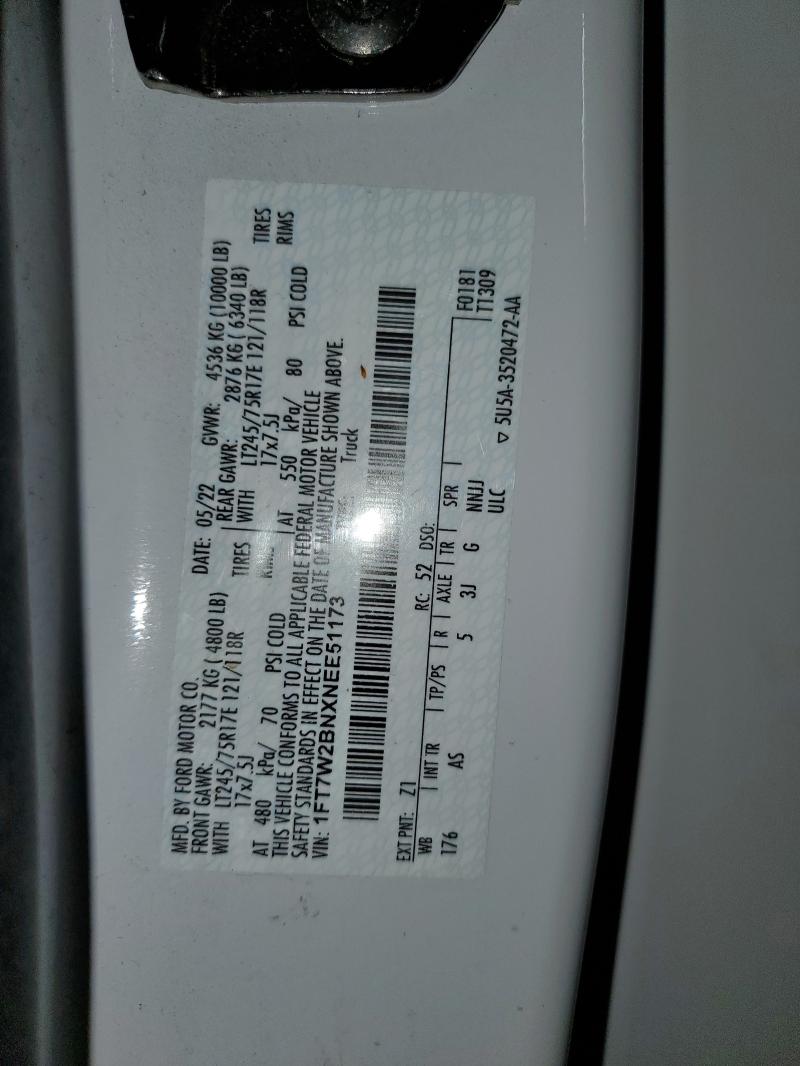 1FT7W2BNXNEE51173 - 2022 FORD F250 SUPER DUTY Biały zdjęcie 12