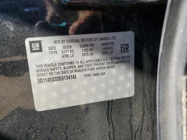 2G1145S32G9134143 - 2016 CHEVROLET IMPALA LTZ შავი ფოტო 12