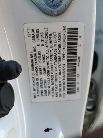 2HGFB2F81CH327294 - 2012 HONDA CIVIC EX WHITE photo 12