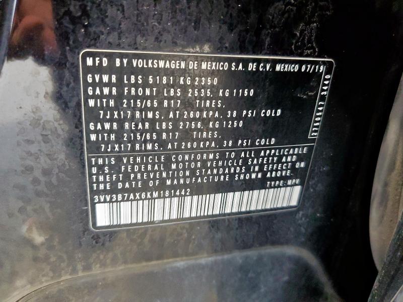 3VV3B7AX6KM181442 - 2019 VOLKSWAGEN TIGUAN SE أسود صورة 12