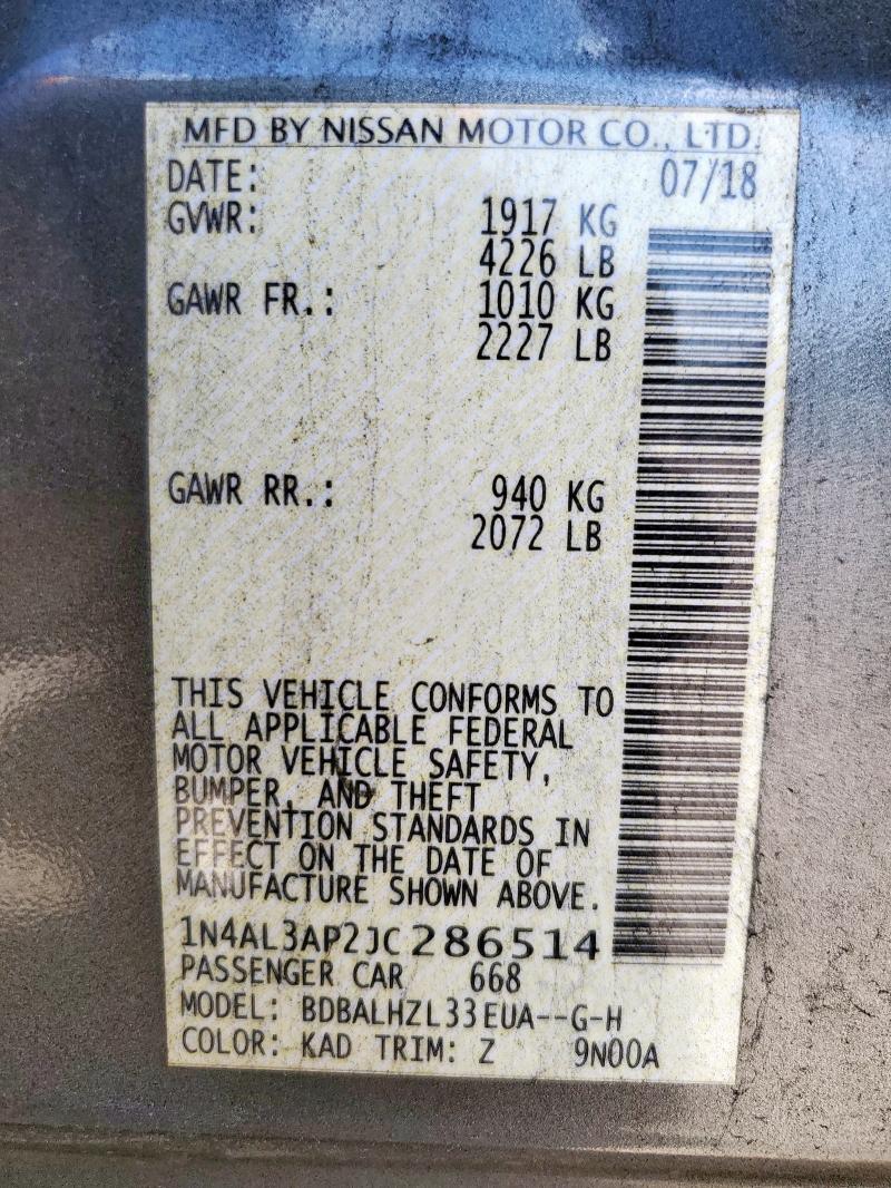1N4AL3AP2JC286514 - 2018 NISSAN ALTIMA 2.5 Gri fotoğraf 14