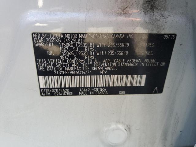 2T3YFREV6HW314771 - 2017 TOYOTA RAV4 LIMITED თეთრი ფოტო 14