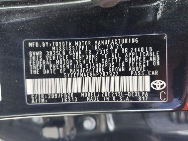 5YFEPMAE8NP287927 - 2022 TOYOTA COROLLA LE Սև լուսանկար 13