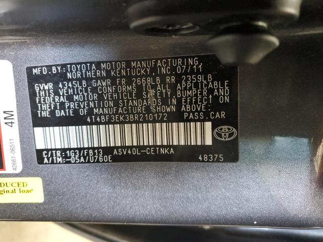4T4BF3EK3BR210172 - 2011 TOYOTA CAMRY BASE Gris foto 12