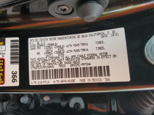 3TMAZ5CN1NM160441 - 2022 TOYOTA TACOMA DOUBLE CAB BLACK photo 12